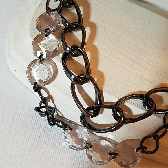 Large Chain Clear Stone & Pewter Tone 20" Necklace. - Picture 2 of 2